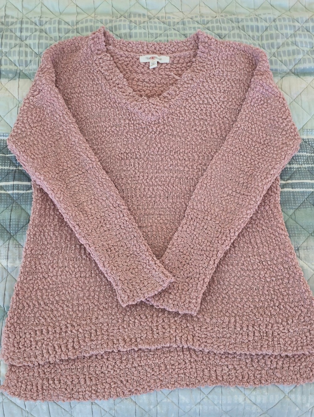 Cozy Blush Pink V-Neck Chenille Sweater